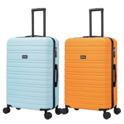 BlockTravel kofferset 2 delig ABS ruimbagage met dubbele wielen 95 liter - inbouw TSA slot - licht blauw - oranje