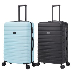 BlockTravel kofferset 2 delig ABS ruimbagage met dubbele wielen 95 liter - inbouw TSA slot - licht blauw - zwart