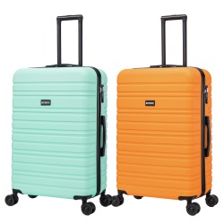 BlockTravel kofferset 2 delig ABS ruimbagage met dubbele wielen 95 liter - inbouw TSA slot - mint groen - oranje