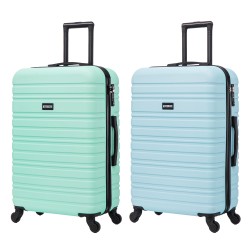 BlockTravel kofferset 2 delig ABS ruimbagage met wielen afneembaar 74 liter - inbouw TSA slot - licht blauw - mint groen