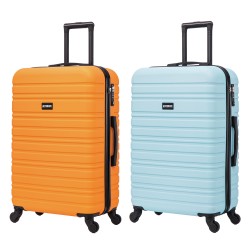 BlockTravel kofferset 2 delig ABS ruimbagage met wielen afneembaar 74 liter - inbouw TSA slot - oranje - licht blauw