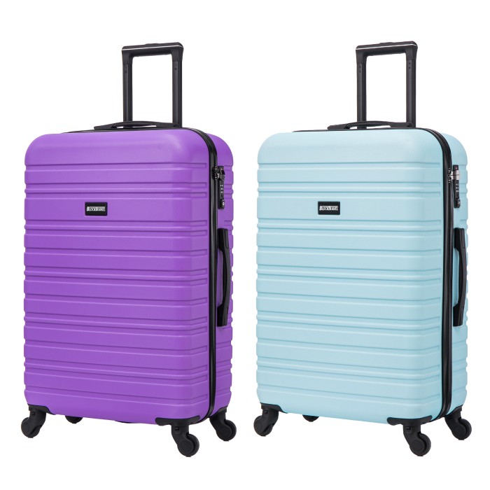 BlockTravel kofferset 2 delig ABS ruimbagage met wielen afneembaar 74 liter - inbouw TSA slot - licht blauw - paars