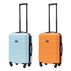 BlockTravel kofferset 2 delig ABS handbagage met wielen afneembaar 39 liter - inbouw TSA slot - licht blauw - oranje