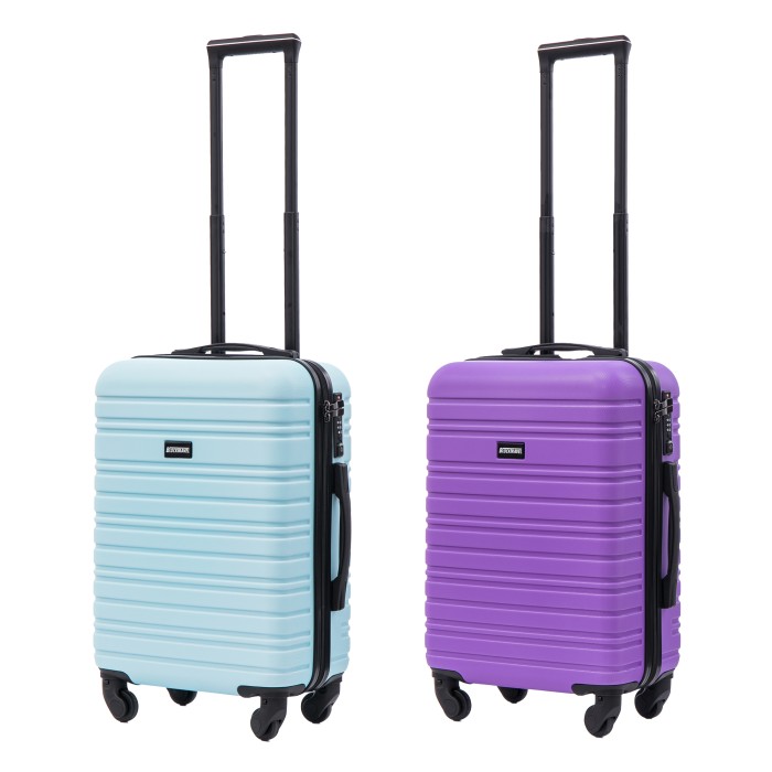 BlockTravel kofferset 2 delig ABS handbagage met wielen afneembaar 39 liter - inbouw TSA slot - licht blauw - paars