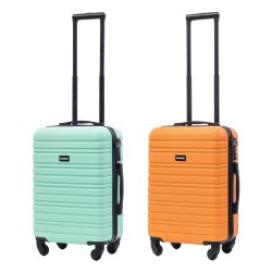 BlockTravel kofferset 2 delig ABS handbagage met wielen afneembaar 39 liter - inbouw TSA slot - mint groen - oranje