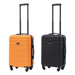 BlockTravel kofferset 2 delig ABS handbagage met wielen afneembaar 39 liter - inbouw TSA slot - zwart - oranje