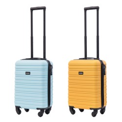 BlockTravel kofferset 2 delig ABS handbagage met wielen afneembaar 29 liter - inbouw TSA slot - licht blauw - geel