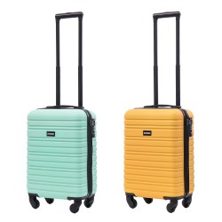 BlockTravel kofferset 2 delig ABS handbagage met wielen afneembaar 29 liter - inbouw TSA slot - mint groen - geel