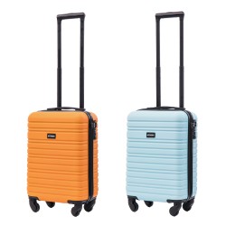 BlockTravel kofferset 2 delig ABS handbagage met wielen afneembaar 29 liter - inbouw TSA slot - licht blauw - oranje