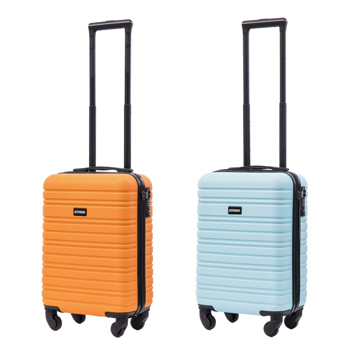 BlockTravel kofferset 2 delig ABS handbagage met wielen afneembaar 29 liter - inbouw TSA slot - licht blauw - oranje