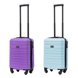 BlockTravel kofferset 2 delig ABS handbagage met wielen afneembaar 29 liter - inbouw TSA slot - licht blauw - paars