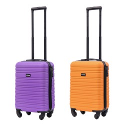 BlockTravel kofferset 2 delig ABS handbagage met wielen afneembaar 29 liter - inbouw TSA slot - paars - oranje