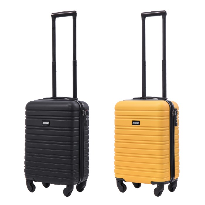 BlockTravel kofferset 2 delig ABS handbagage met wielen afneembaar 29 liter - inbouw TSA slot - zwart - geel