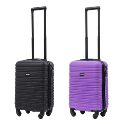 BlockTravel kofferset 2 delig ABS handbagage met wielen afneembaar 29 liter - inbouw TSA slot - zwart - paars