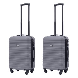 BlockTravel kofferset 2 delig ABS handbagage met wielen afneembaar 39 liter - inbouw TSA slot - lichtgewicht - grijs