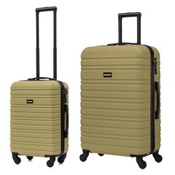 BlockTravel kofferset 2 delig ABS ruimbagage en handbagage 39 en 74 liter - inbouw TSA slot - olijf groen