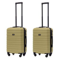 BlockTravel kofferset 2 delig ABS handbagage met wielen afneembaar 39 liter - inbouw TSA slot - lichtgewicht - olijf groen