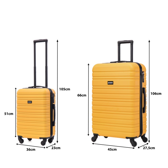 BlockTravel kofferset 2 delig ABS ruimbagage en handbagage 39 en 74 liter - inbouw TSA slot - geel