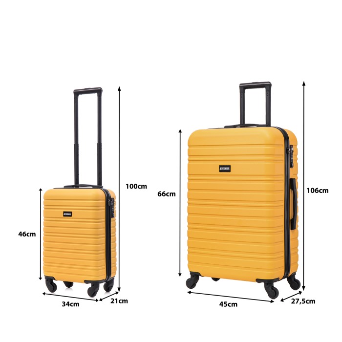 BlockTravel kofferset 2 delig ABS ruimbagage en handbagage 29 en 74 liter - inbouw TSA slot - geel