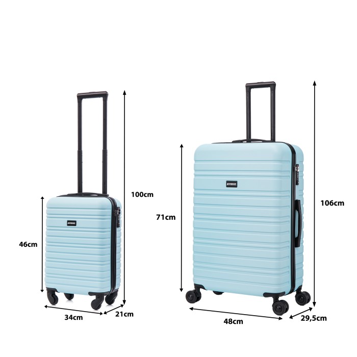 BlockTravel kofferset 2 delig ABS ruimbagage en handbagage 29 en 95 liter - inbouw TSA slot - licht blauw