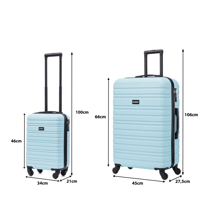 BlockTravel kofferset 2 delig ABS ruimbagage en handbagage 29 en 74 liter - inbouw TSA slot - licht blauw