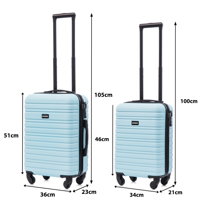 BlockTravel kofferset 2 delig ABS handbagage met wielen afneembaar 29 en 39 liter - inbouw TSA slot - licht blauw