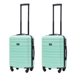 BlockTravel kofferset 2 delig ABS handbagage met wielen afneembaar 39 liter - inbouw TSA slot - lichtgewicht - mint groen