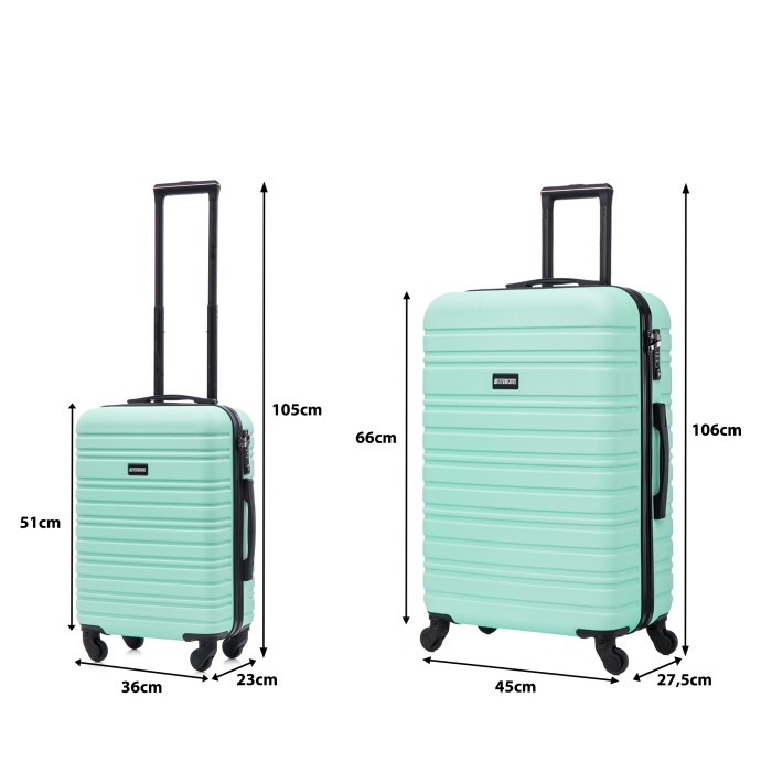 BlockTravel kofferset 2 delig ABS ruimbagage en handbagage 39 en 74 liter - inbouw TSA slot - mint groen