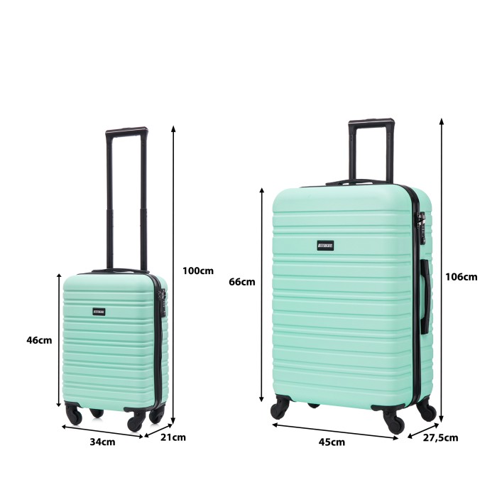 BlockTravel kofferset 2 delig ABS ruimbagage en handbagage 29 en 74 liter - inbouw TSA slot - mint groen