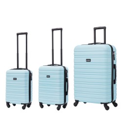 BlockTravel kofferset 3 delig ABS ruimbagage en handbagage 29 39 en 74 liter - inbouw TSA slot - licht blauw