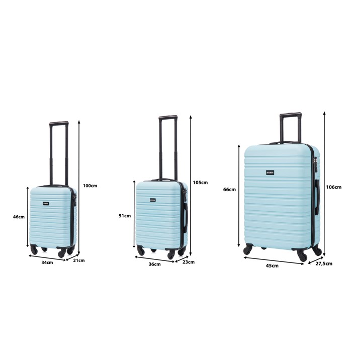 BlockTravel kofferset 3 delig ABS ruimbagage en handbagage 29 39 en 74 liter - inbouw TSA slot - licht blauw