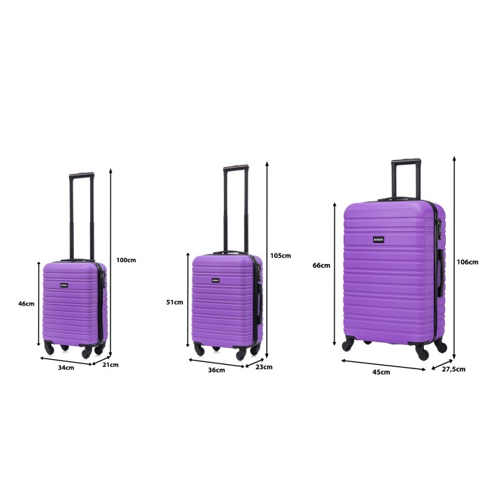 BlockTravel kofferset 3 delig ABS ruimbagage en handbagage 29 39 en 74 liter - inbouw TSA slot - paars