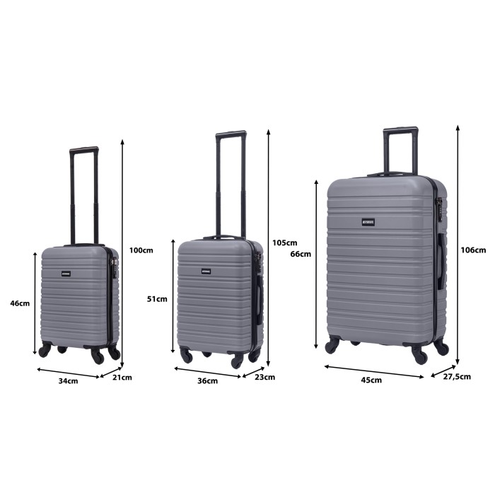 BlockTravel kofferset 3 delig ABS ruimbagage en handbagage 29 39 en 74 liter - inbouw TSA slot - grijs