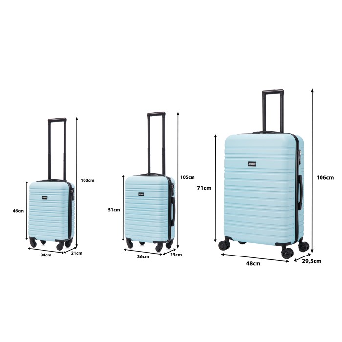 BlockTravel kofferset 3 delig ABS ruimbagage en handbagage 29 39 en 95 liter - inbouw TSA slot - licht blauw