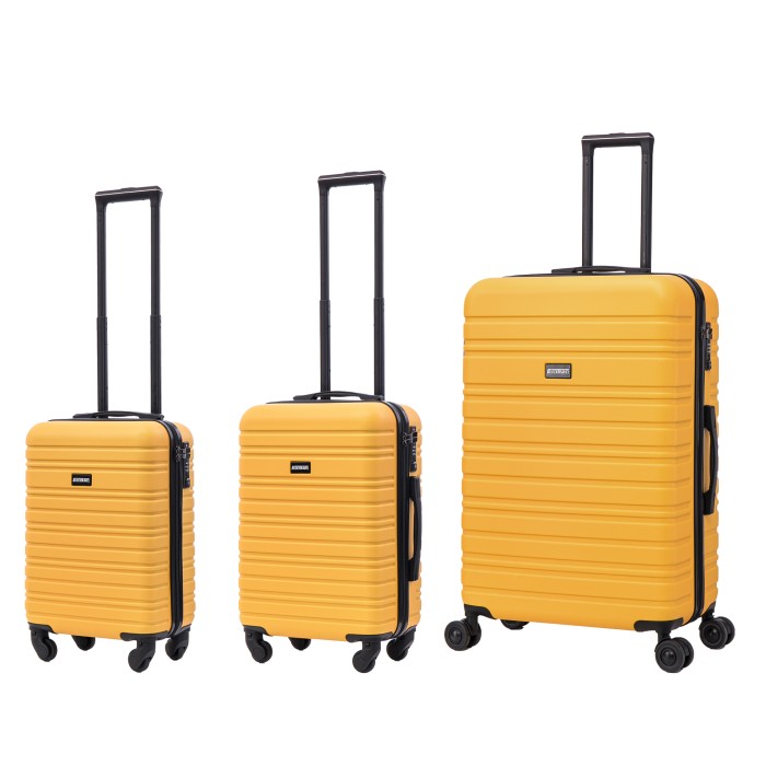 BlockTravel kofferset 3 delig ABS ruimbagage en handbagage 29 39 en 95 liter - inbouw TSA slot - geel