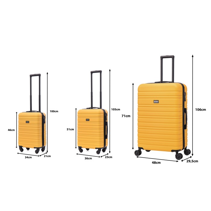 BlockTravel kofferset 3 delig ABS ruimbagage en handbagage 29 39 en 95 liter - inbouw TSA slot - geel