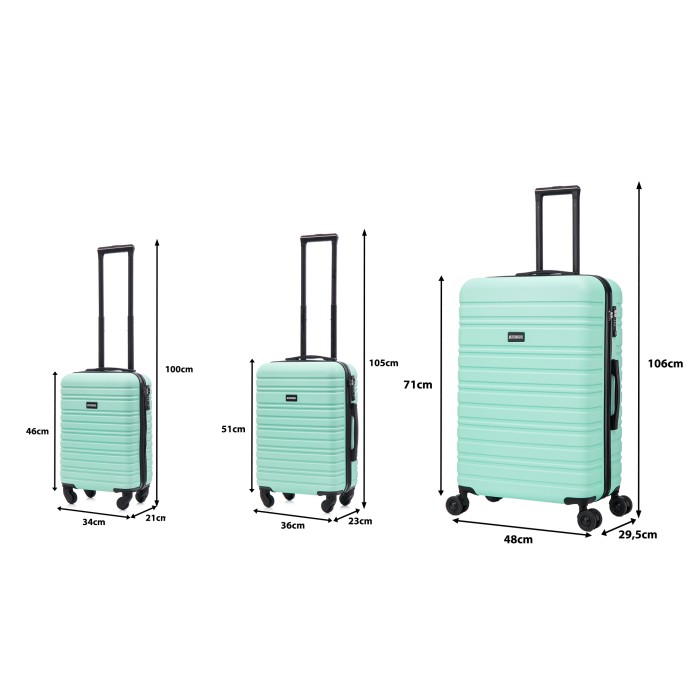 BlockTravel kofferset 3 delig ABS ruimbagage en handbagage 29 39 en 95 liter - inbouw TSA slot - mintgroen