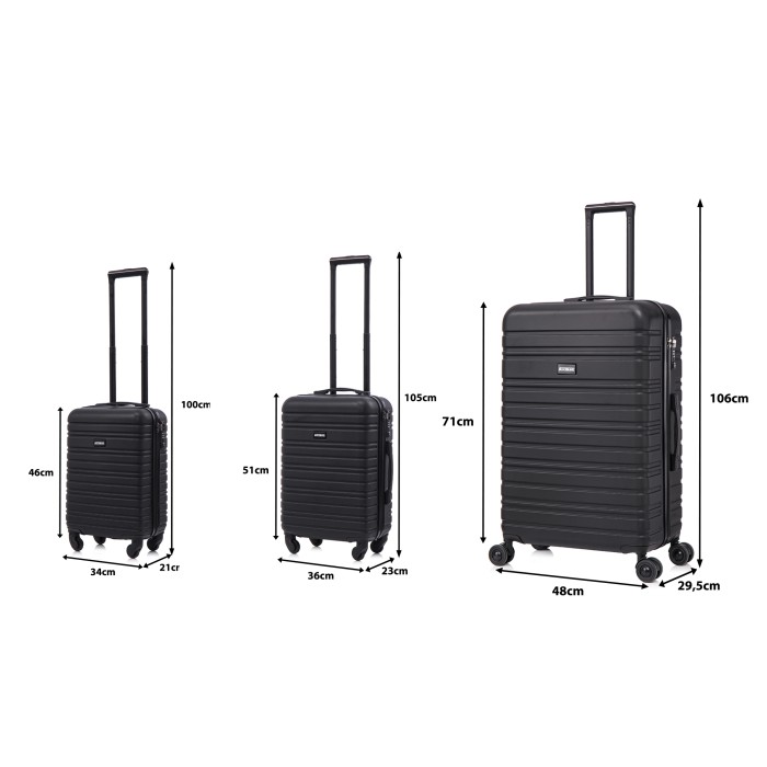 BlockTravel kofferset 3 delig ABS ruimbagage en handbagage 29 39 en 95 liter - inbouw TSA slot - zwart