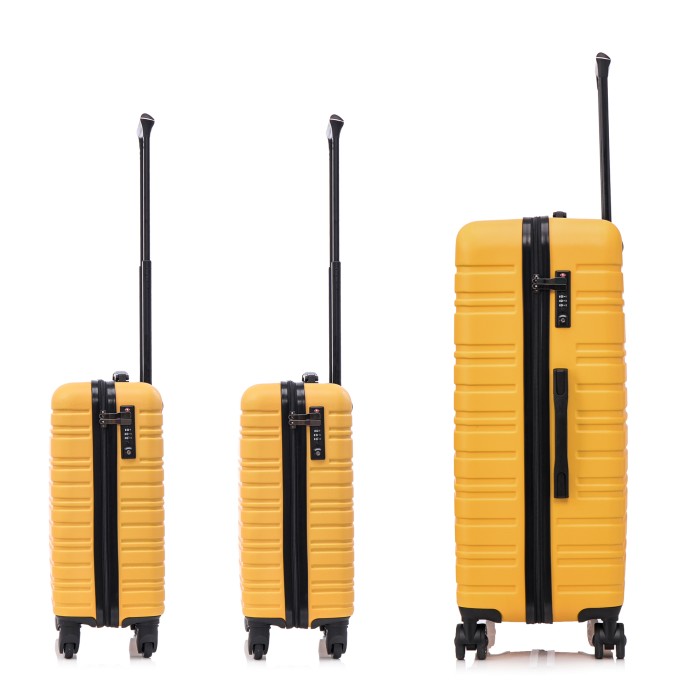 BlockTravel kofferset 3 delig ABS ruimbagage en handbagage 29 39 en 95 liter - inbouw TSA slot - geel