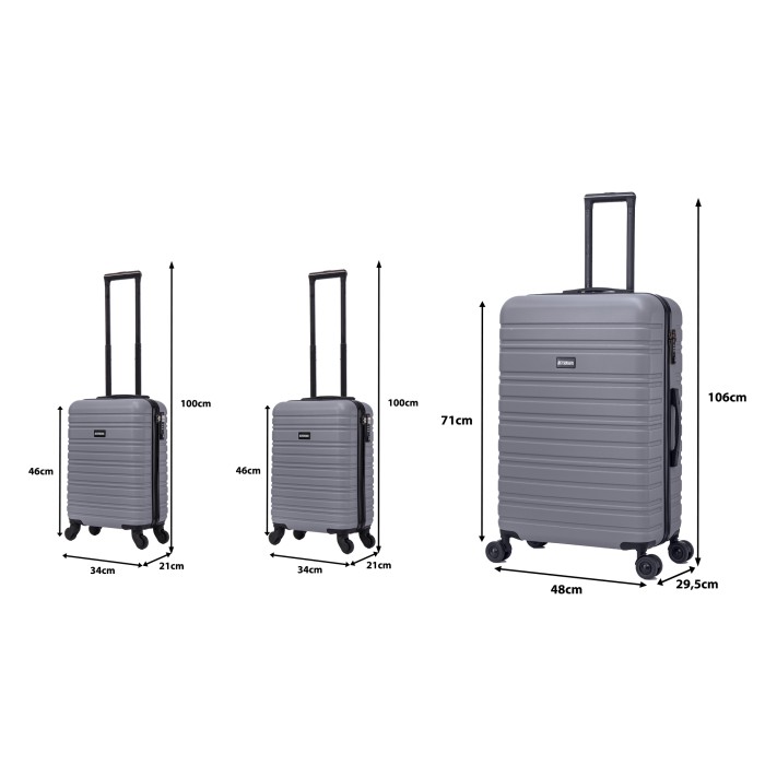 BlockTravel kofferset 3 delig ABS ruimbagage en handbagage 29 29 en 95 liter - inbouw TSA slot - grijs