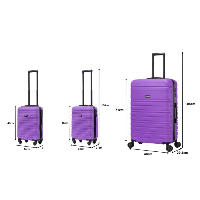 BlockTravel kofferset 3 delig ABS ruimbagage en handbagage 29 29 en 74 liter - inbouw TSA slot - paars