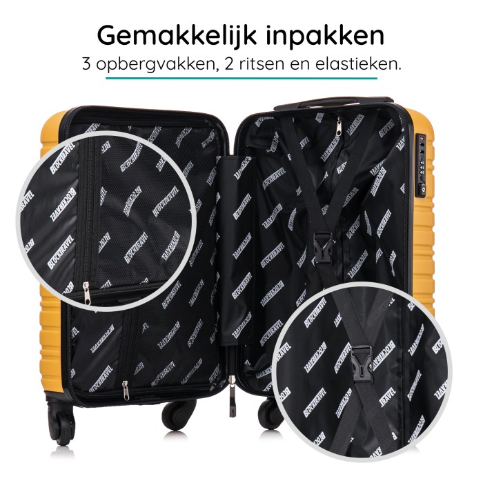 BlockTravel kofferset 2 delig ABS handbagage met wielen afneembaar 29 en 39 liter - inbouw TSA slot - geel