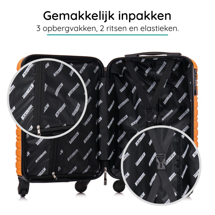 BlockTravel kofferset 2 delig ABS handbagage met wielen afneembaar 29 en 39 liter - inbouw TSA slot - oranje