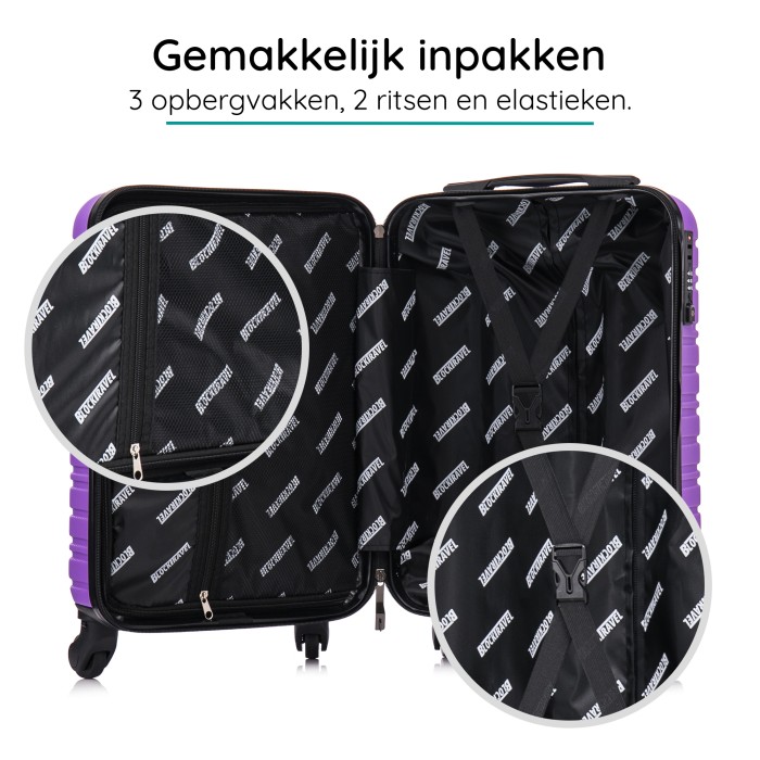 BlockTravel kofferset 2 delig ABS handbagage met wielen afneembaar 29 en 39 liter - inbouw TSA slot - paars