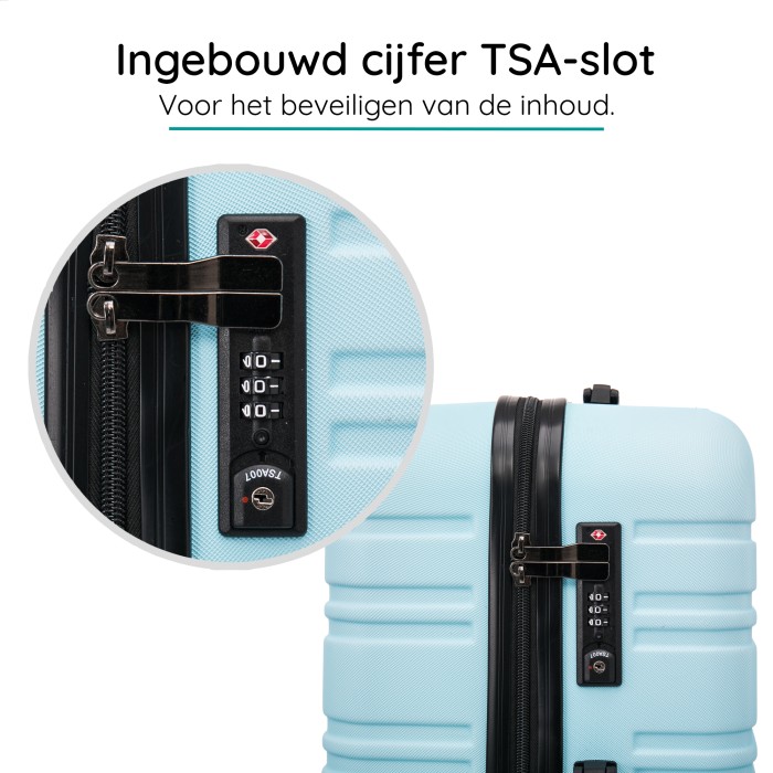 BlockTravel kofferset 2 delig ABS handbagage met wielen afneembaar 29 en 39 liter - inbouw TSA slot - licht blauw