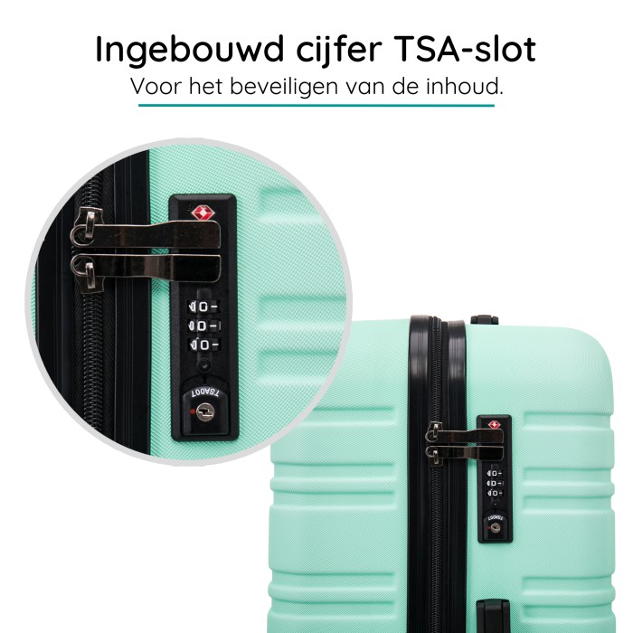 BlockTravel kofferset 2 delig ABS handbagage met wielen afneembaar 29 liter - inbouw TSA slot - lichtgewicht - mint groen