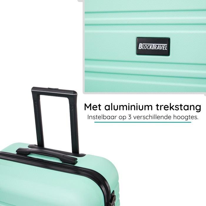 BlockTravel handbagage reiskoffer XS met wielen afneembaar 29 liter - inbouw TSA slot - lichtgewicht - mint groen