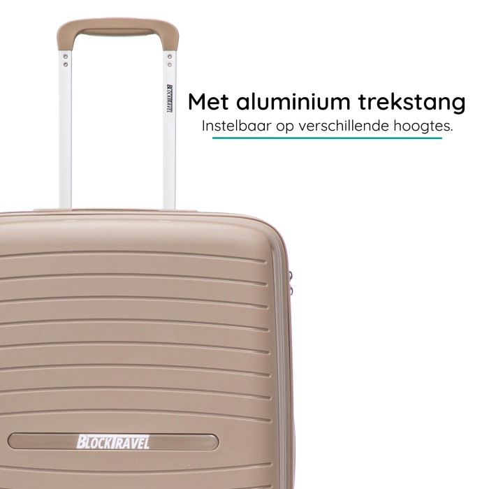 BlockTravel Palma PP reiskoffer met wielen L 98 tot 108 liter vergrootbaar met inbouw TSA cijferslot – champagne