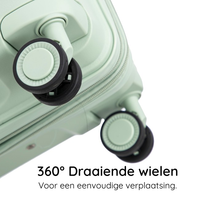 BlockTravel Palma PP reiskoffer met wielen L 98 tot 108 liter vergrootbaar met inbouw TSA cijferslot – mint groen