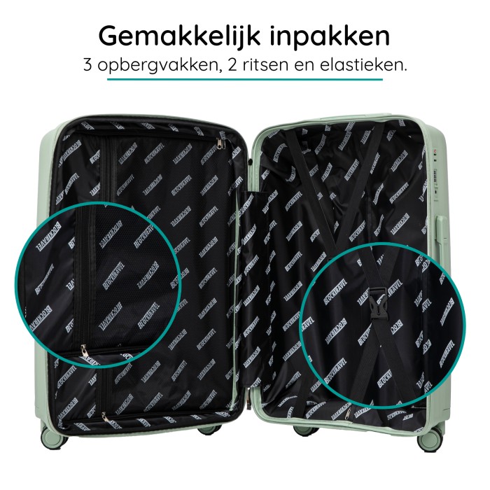 BlockTravel Palma PP reiskoffer met wielen L 98 tot 108 liter vergrootbaar met inbouw TSA cijferslot – mint groen